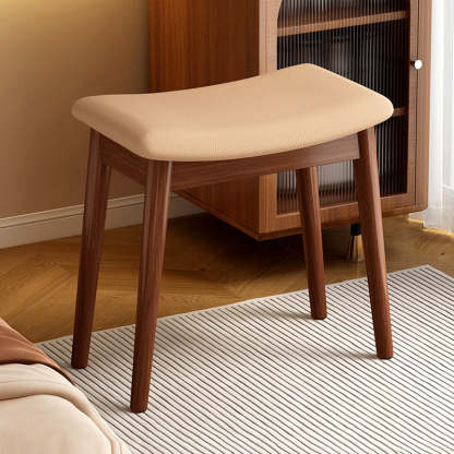 Vintage PU Leather Wood Square Footstool
