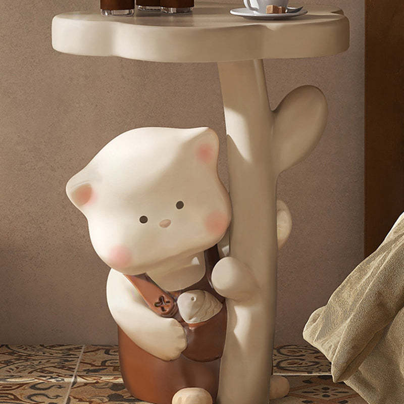 Contemporary Kids Cat Flower Resin End Table