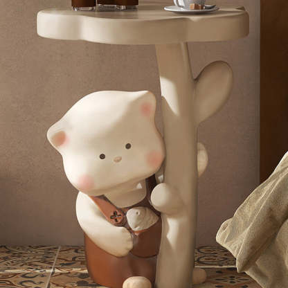 Contemporary Kids Cat Flower Resin End Table