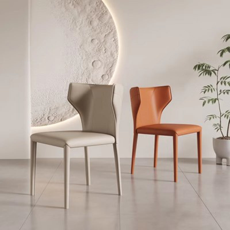 Minimalist Leather Steel Wing-Back Dining Chair