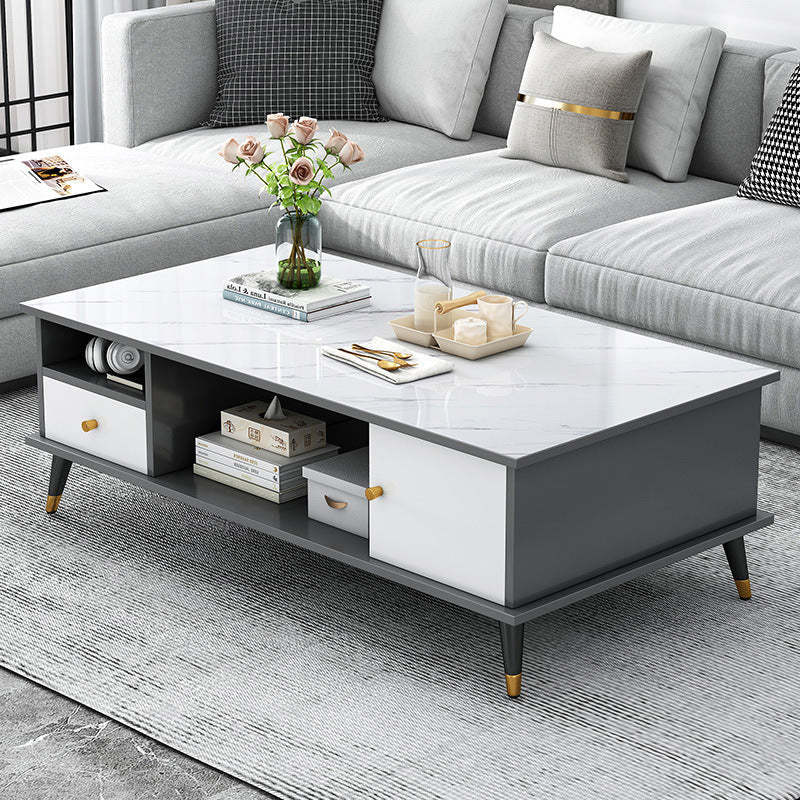 Nordic Rectangular Engineered Wood Iron Coffee Table