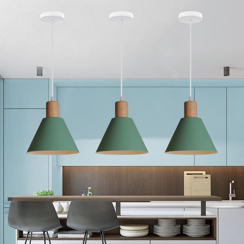 Nordic Vintage Iron Cone Wood Top Pendant