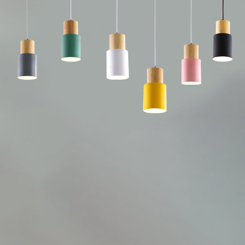 Nordic Cylinder Wood Pendant Light — Yellow / 220V-240V For UK/AU