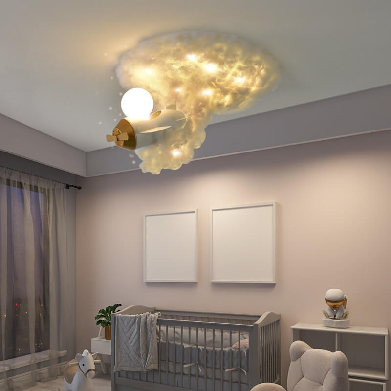 Modern Spray Airplane Cotton Kids Flush Ceiling Light
