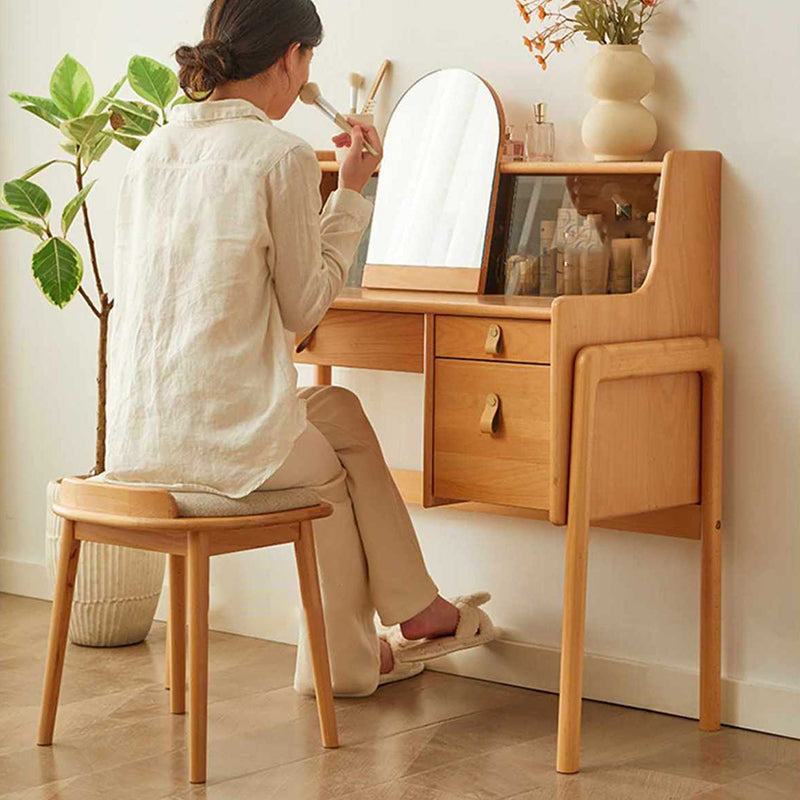 Japanese Arc Fabric Wood Vanity Stool