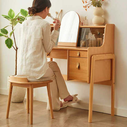 Japanese Arc Fabric Wood Vanity Stool