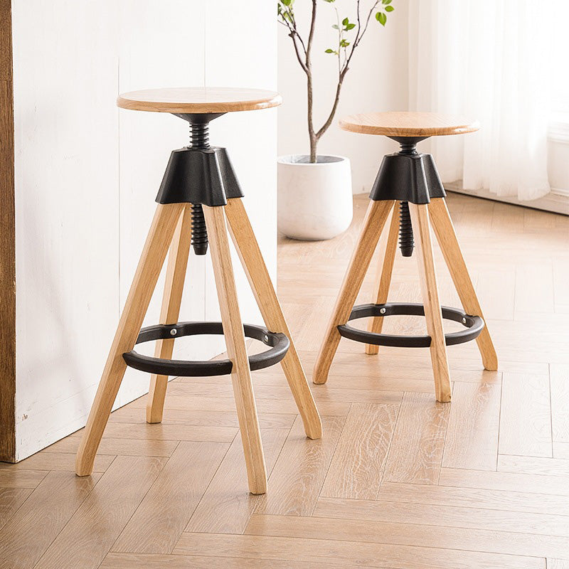 Vintage Solid Wood Nylon Adjustable Swivel Counter Stool