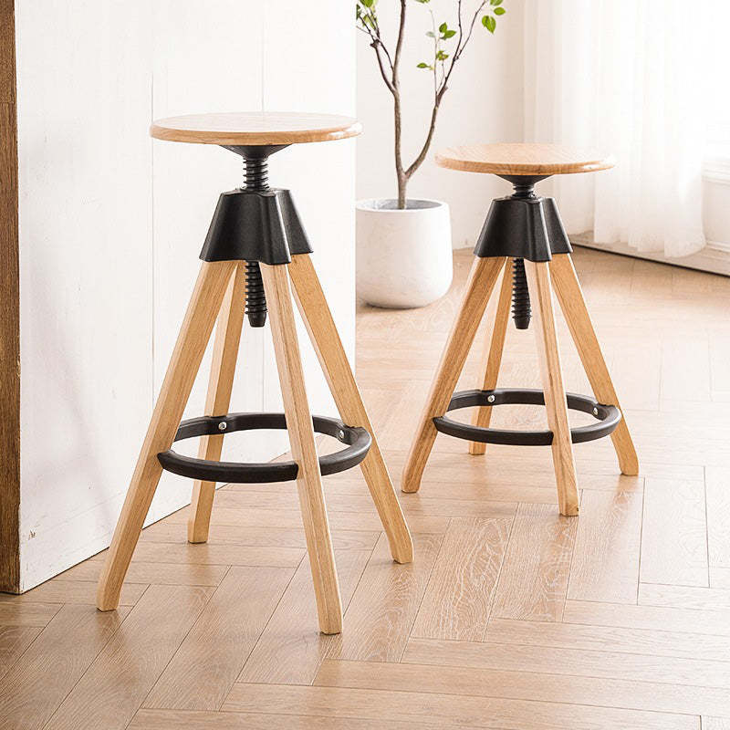 Vintage Solid Wood Nylon Adjustable Swivel Counter Stool