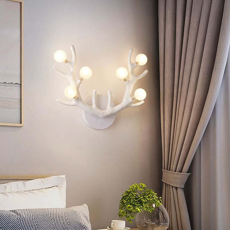 Nordic Resin Antler Branch Glass Ball Sconce — Wood / 220V-240V For UK/AU