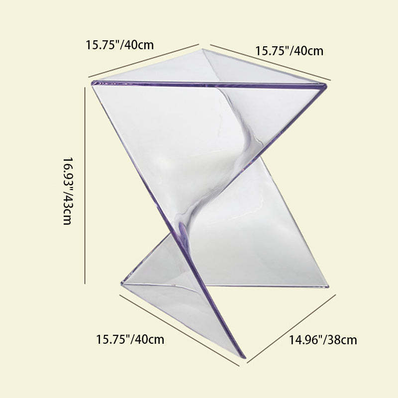 Minimalist Marble Glass Wood Triangle Corner End Table — Clear Color