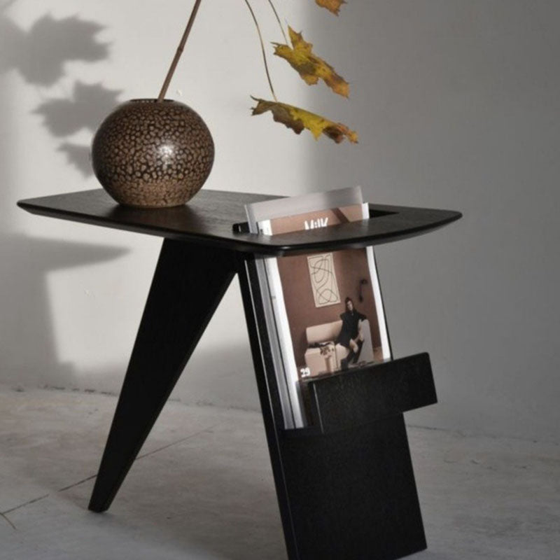 Minimalist Triangle Wood 1-Shelf Side Table