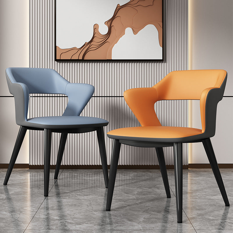 Scandinavian Leather Fabric Wing Dining Chair — Leather - Light Gray