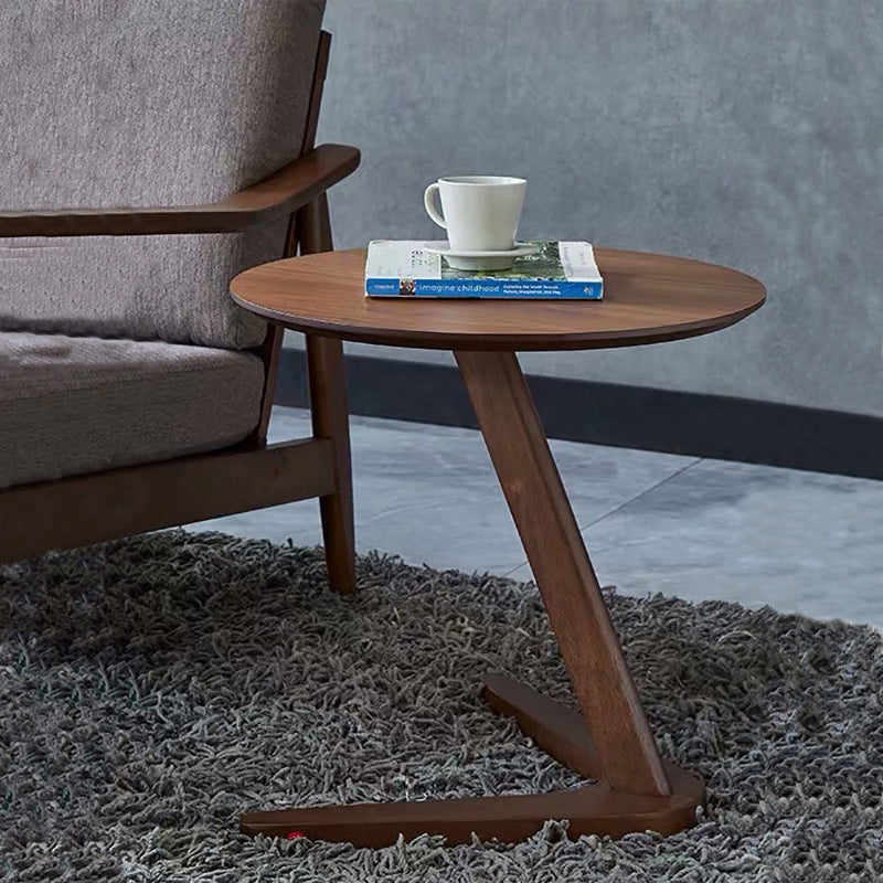 Minimalist V-Shape Base Wood Side Table — Walnut