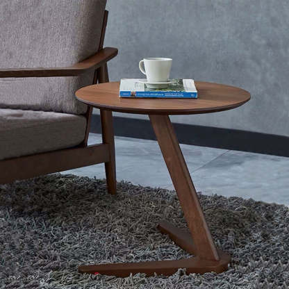 Minimalist V-Shape Base Wood Side Table — Walnut