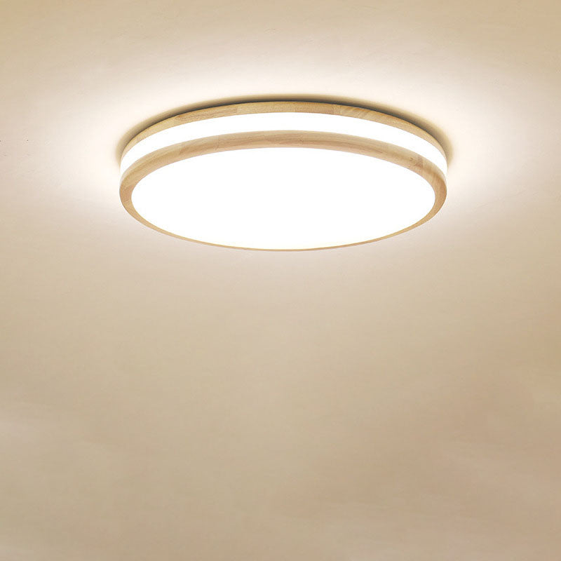 Japanese Round Wooden Slim LED Flush Mount Light — White Light (5000K) / 220V-240V For UK/AU