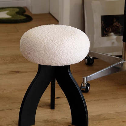 Contemporary Round Lambswool Velvet Footstool — Black Legs - Green