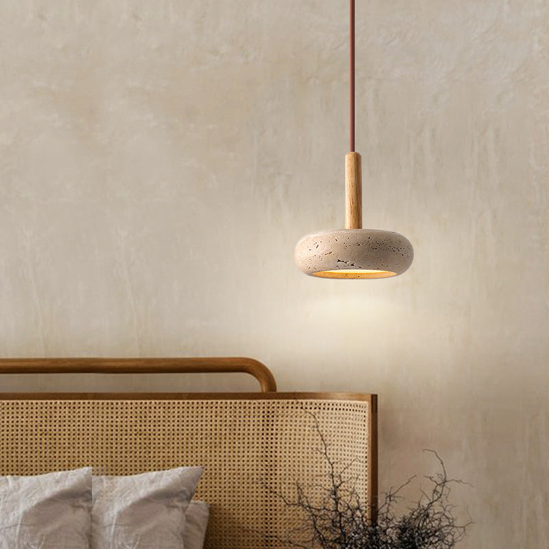 Traditional travertine pendant lighting in wood — 220V-240V (UK/AU)