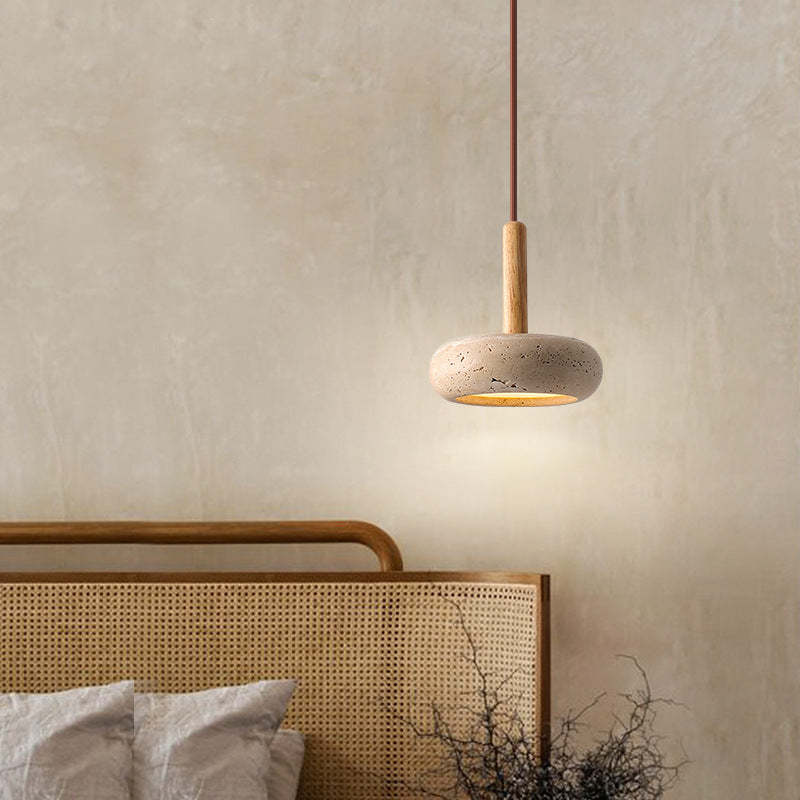 Japanese Wood Yellow Travertine LED Pendant