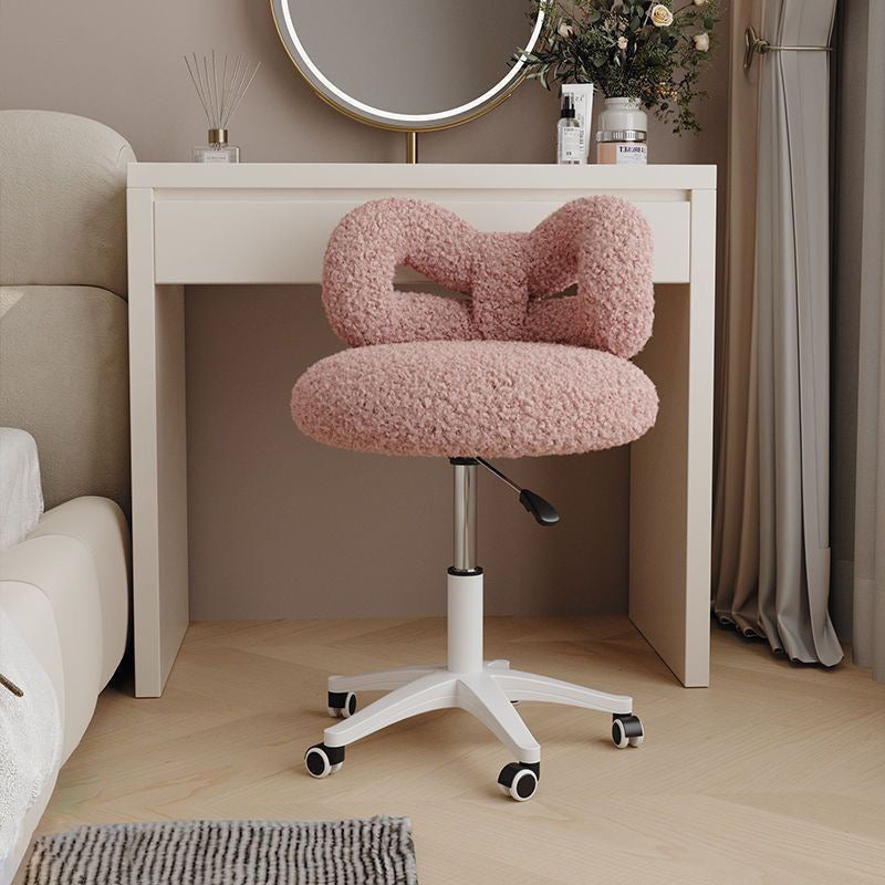 Modern Art Deco Lambswool Leather Round Vanity Stool