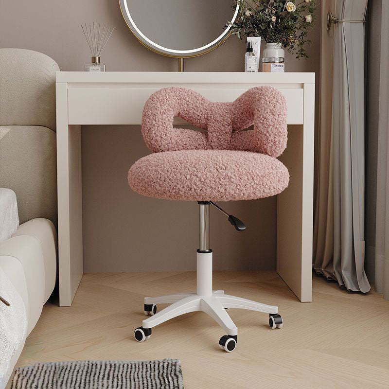 Modern Art Deco Lambswool Leather Round Vanity Stool