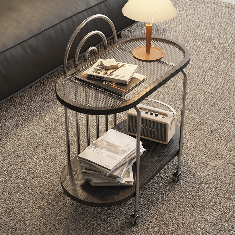 2-tier oval metal glass wood coffee tables for living room