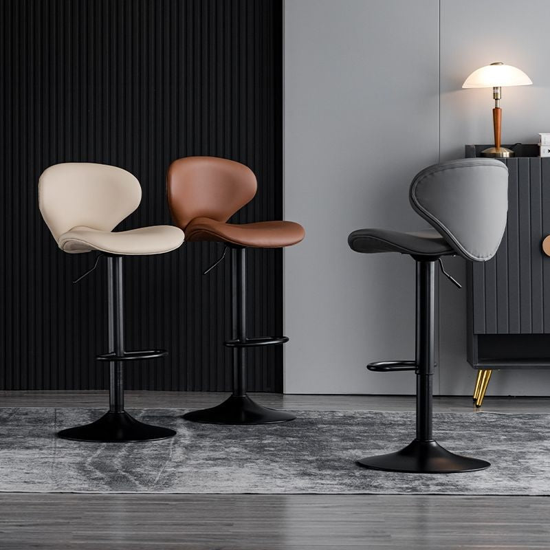 Curved PU Leather Swivel Bar Stool — Gray