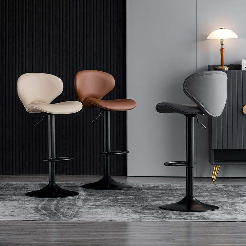 Curved PU Leather Swivel Bar Stool — Gray