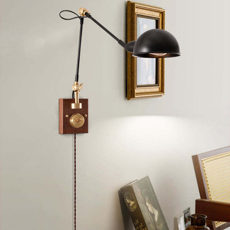 Japanese Vintage Walnut Iron Rotating Sconce — Plug - in / 110V-120V For US/CA