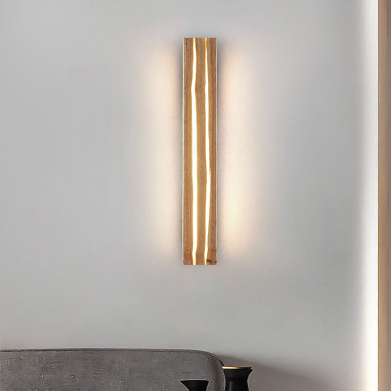 Japanese decor linear wall sconces in wood — 11.81" W x 3.15" H / Warm White (3000K) / 220V-240V (UK/AU