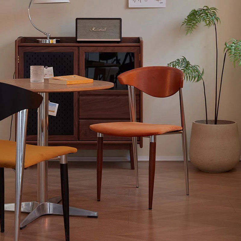 Retro Beech Iron Velvet Curved Dining Chair — Wood Color / Green