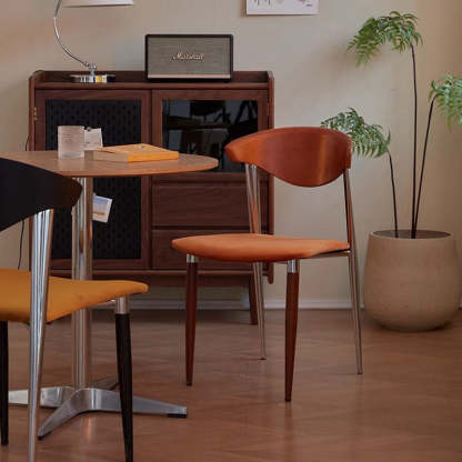 Retro Beech Iron Velvet Curved Dining Chair — Wood Color / Green