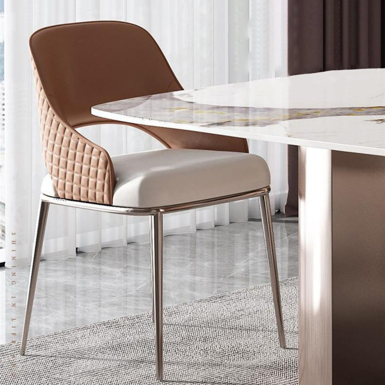 Minimalist Stainless Steel Leather Dining Chair — Silver