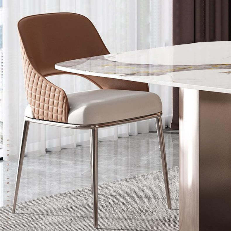 Minimalist Stainless Steel Leather Dining Chair — Silver