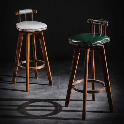 Retro Leather Wood Swivel Bar Stool — Blue