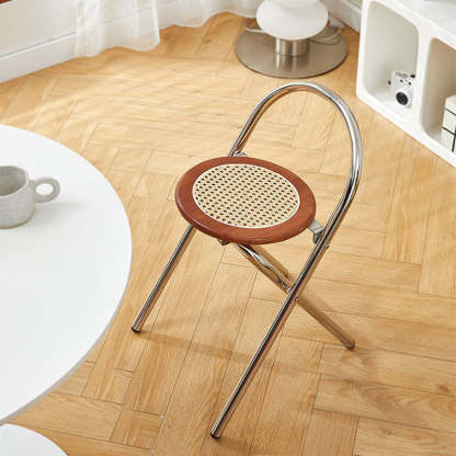 French Imitation Rattan Wood Foldable Round Dining Chair — Black