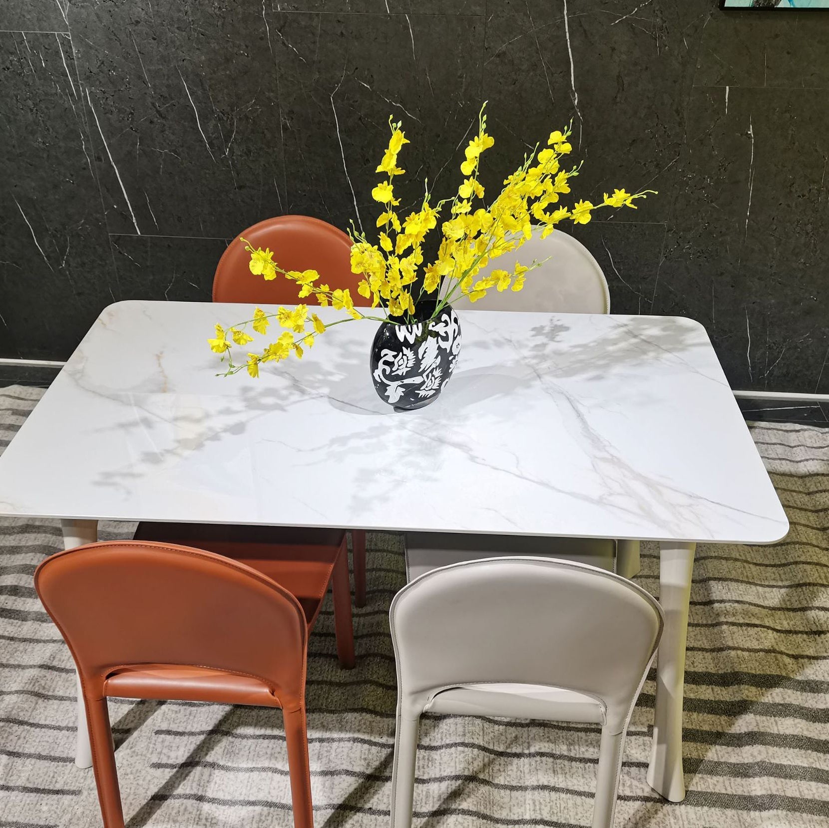 Minimalist Saddle Leather Steel Dining Chair