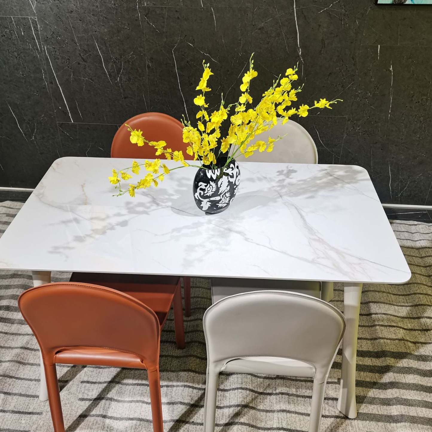 Minimalist Saddle Leather Steel Dining Chair