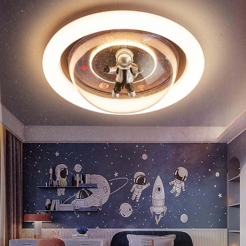 Cartoon Planet Resin Astronaut Acrylic LED Kids Flush Light
