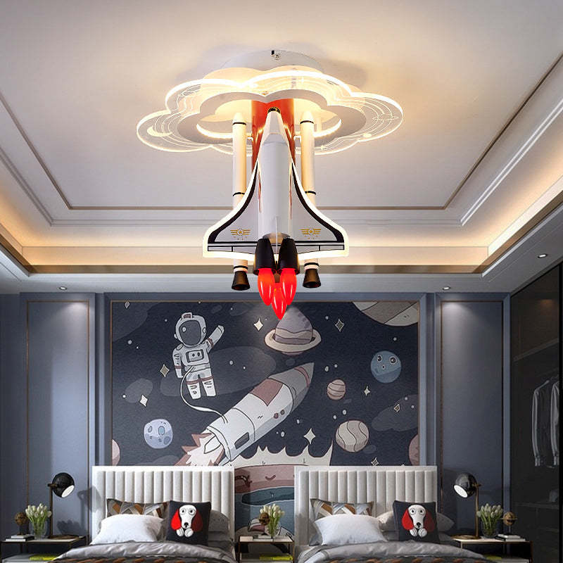Iron Cartoon Aerospace Rocket Acrylic LED Kids Flush Light