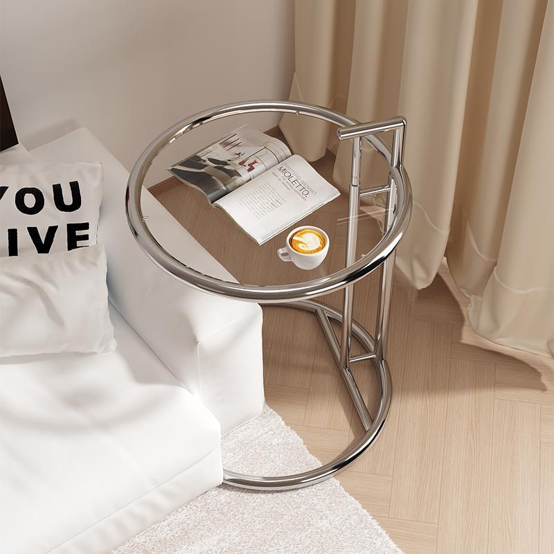 Minimalist Stainless Steel Glass Extendable Round Side Table