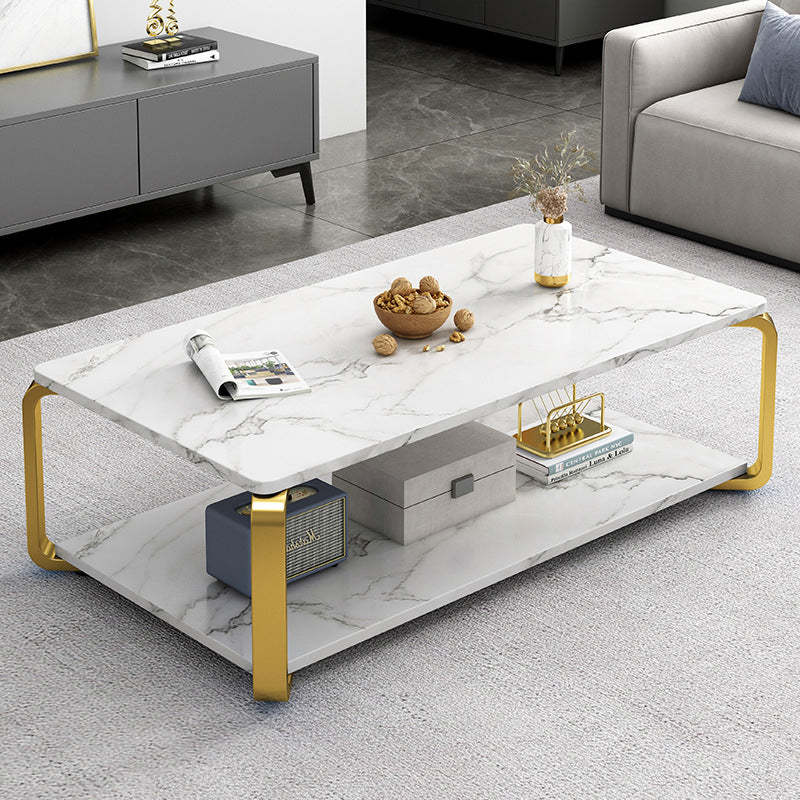 Minimalist Rectangular Metal Marble Coffee Table