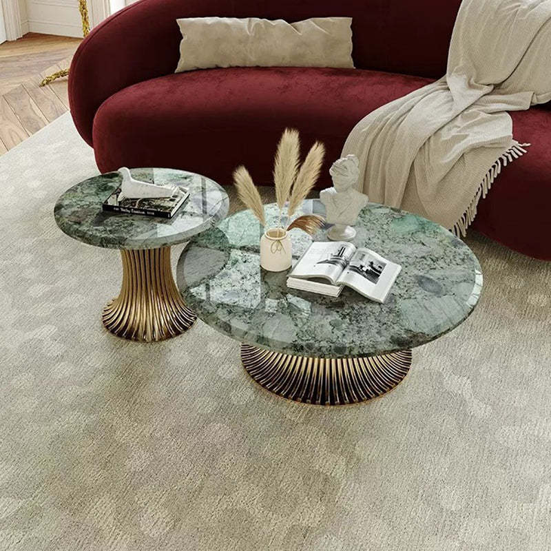 Contemporary Marble Steel Coffee Table Set