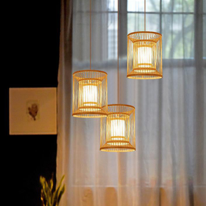 Lighom traditional vertical round natural pendant lighting — 11.81" W x 14.17" H / 220V-240V (UK/AU)