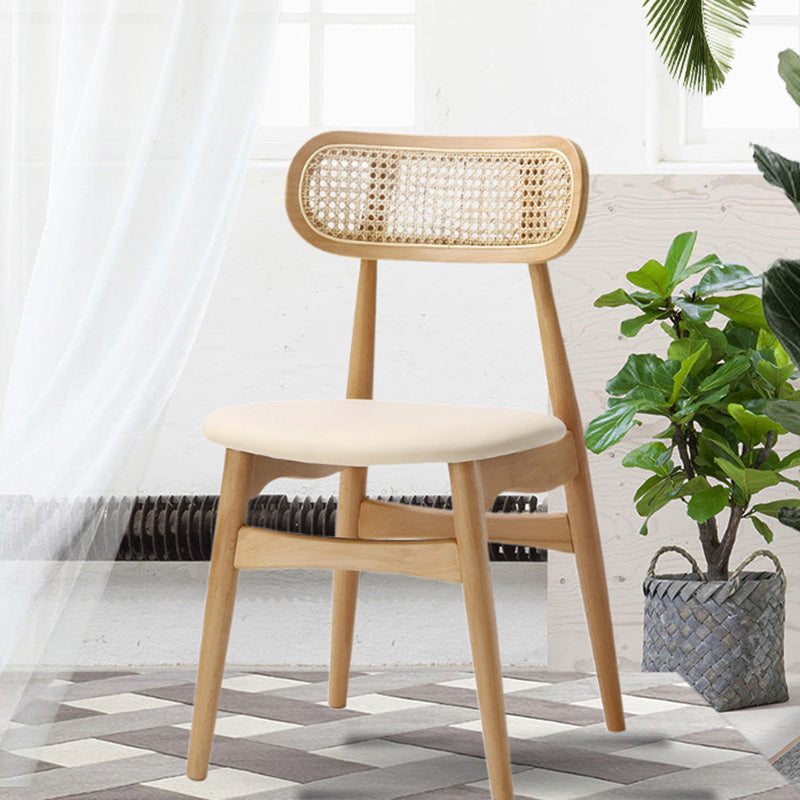 Japanese Faux Leather Wood Splayed-Leg Dining Chair