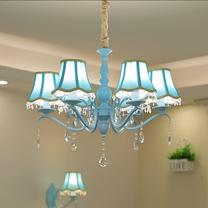Modern Cone Iron Crystal Fabric Chandelier