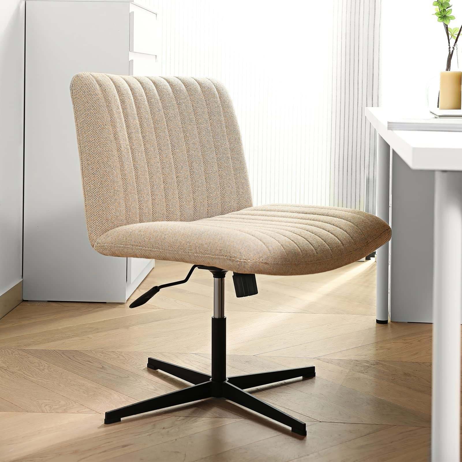 Minimalist Shell Fabric Plastic Iron Desk Chair — Beige