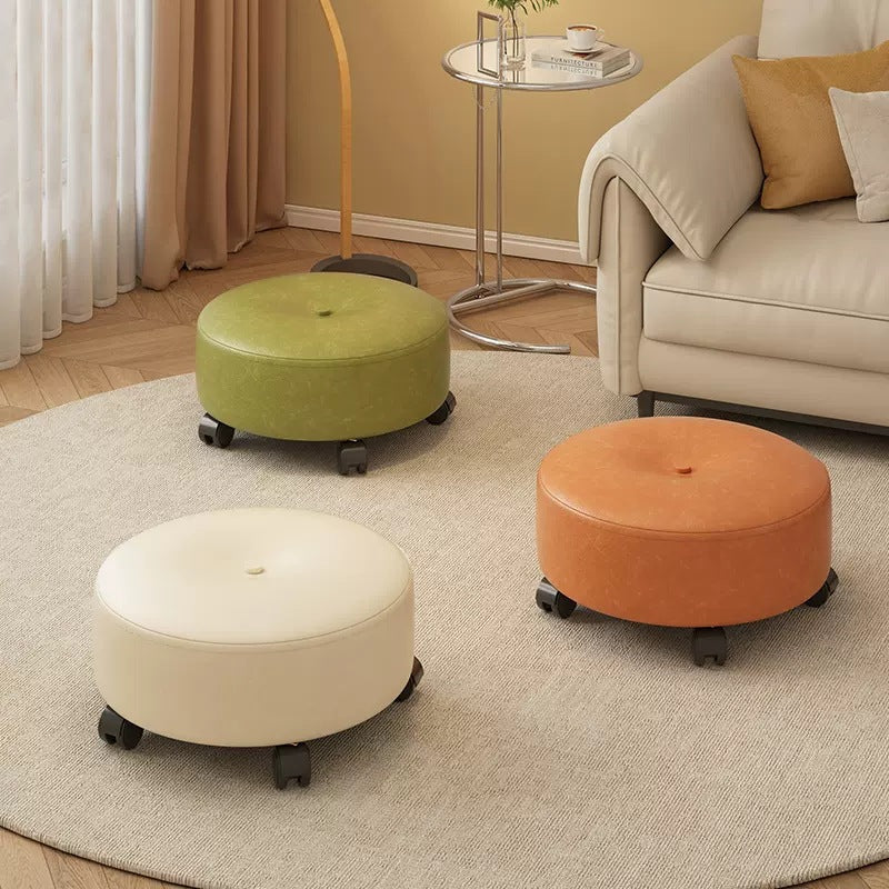 Minimalist Microfiber Leather Wood Round Chair Backless
