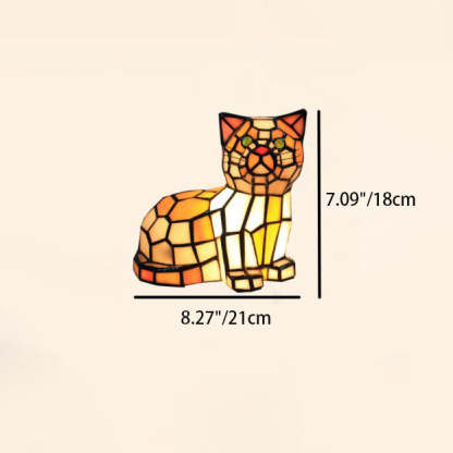 Traditional Tiffany Stained Glass Cat Table Lamp