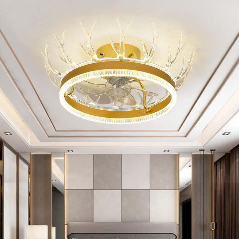 Modern Golden Antler Mount Ceiling Fan Light