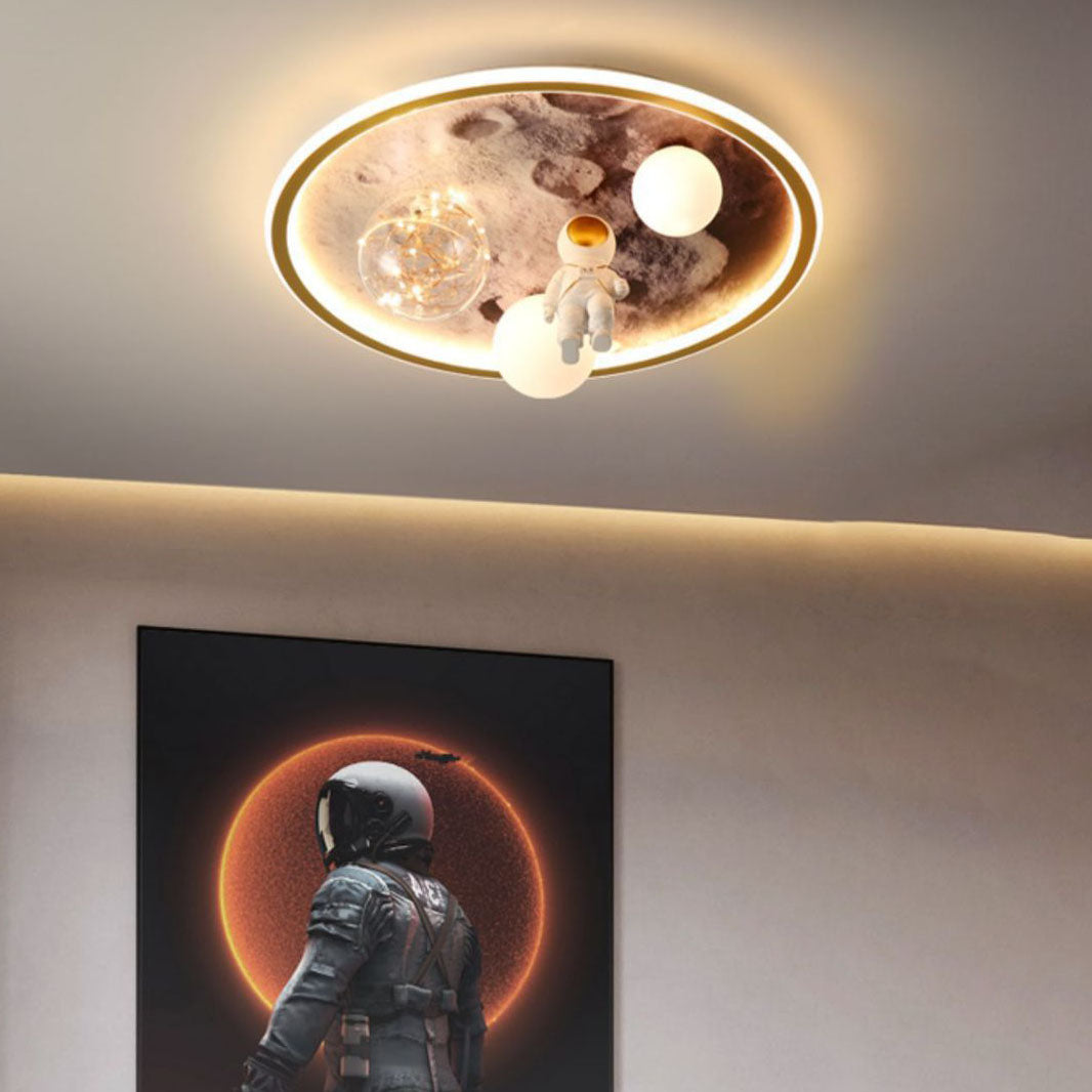 Cartoon Astronaut Moon Acrylic LED Kids Flush Ceiling Light